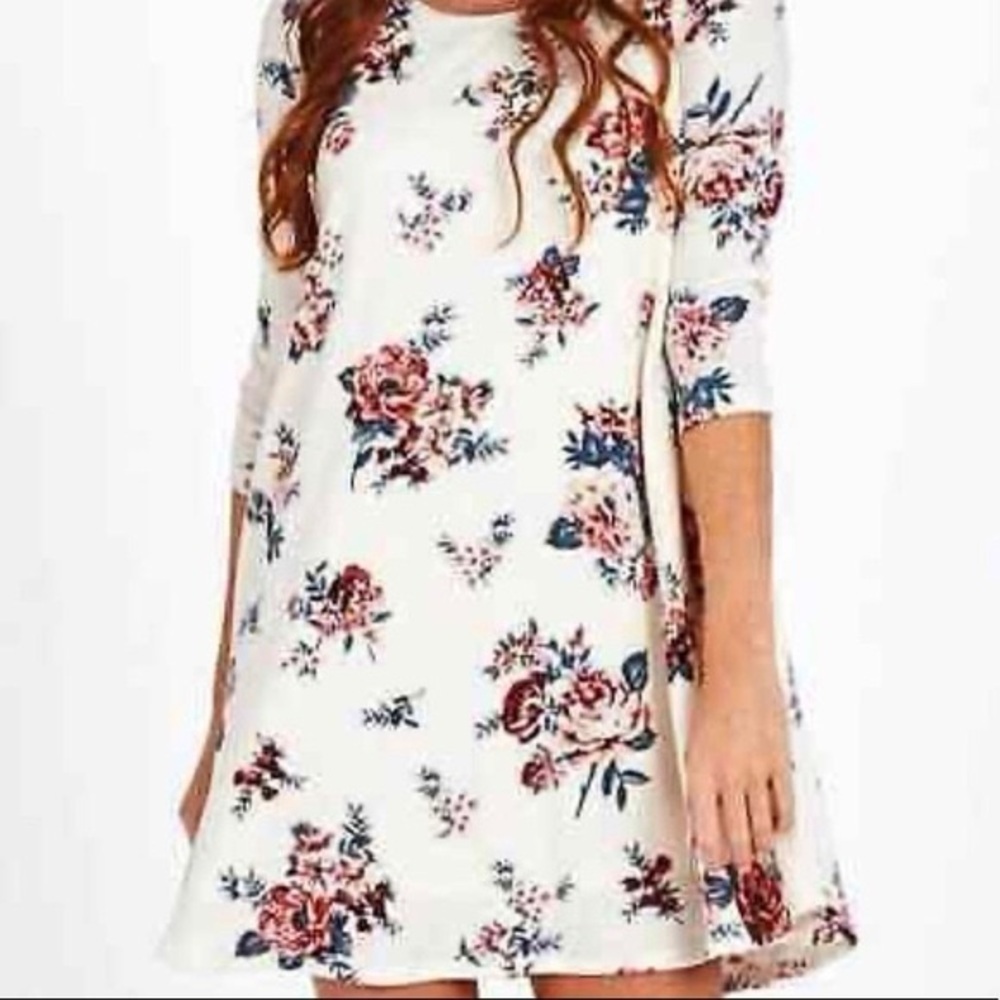 Altar’d State Floral Print White and Pink Mini Swing Light Sweater Dress size S
